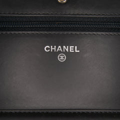 CC Quilted Shiny Crumpled Calfskin Wallet on Chain