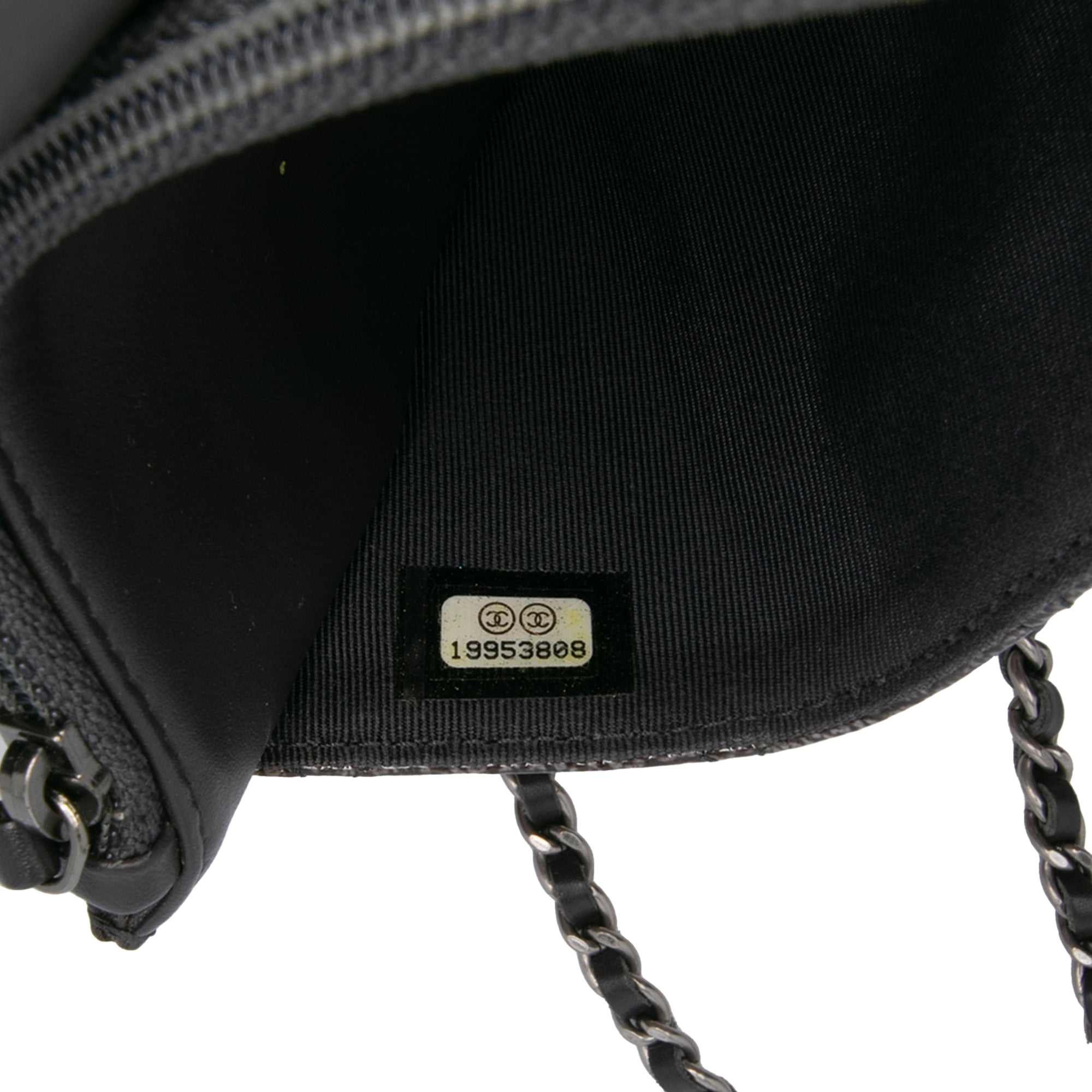 CC Quilted Shiny Crumpled Calfskin Wallet on Chain