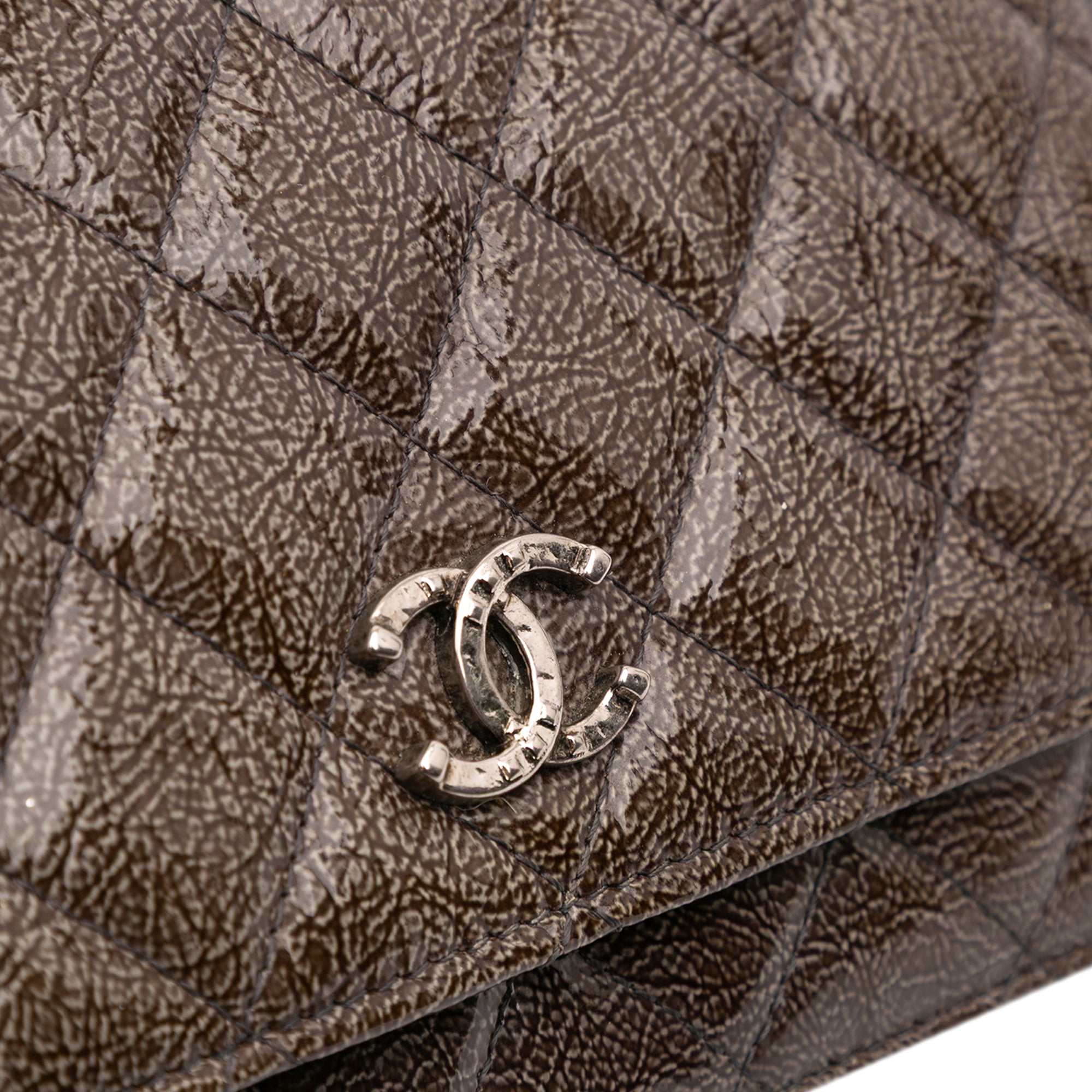 CC Quilted Shiny Crumpled Calfskin Wallet on Chain