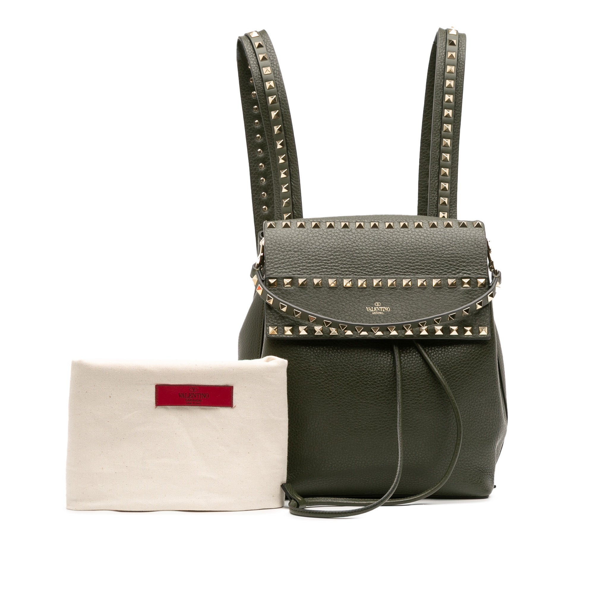 Grained Calfskin Rockstud Flap Backpack