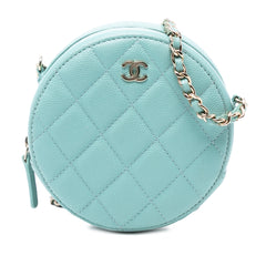 CC Quilted Caviar Round Clutch With Chain