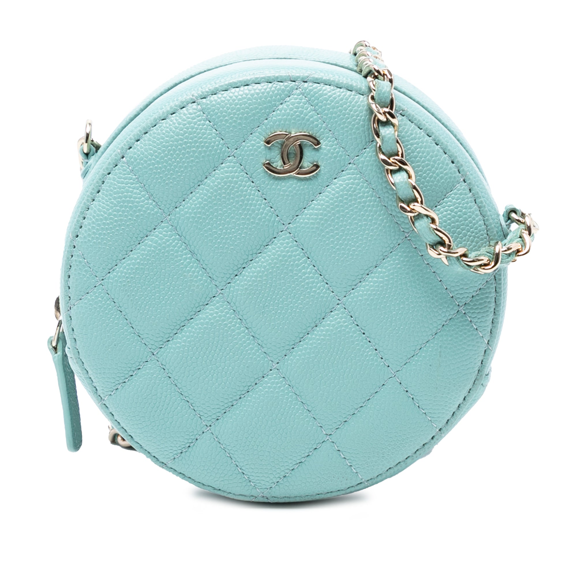 CC Quilted Caviar Round Clutch With Chain