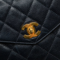 Quilted Caviar Front Pocket Chain Tote