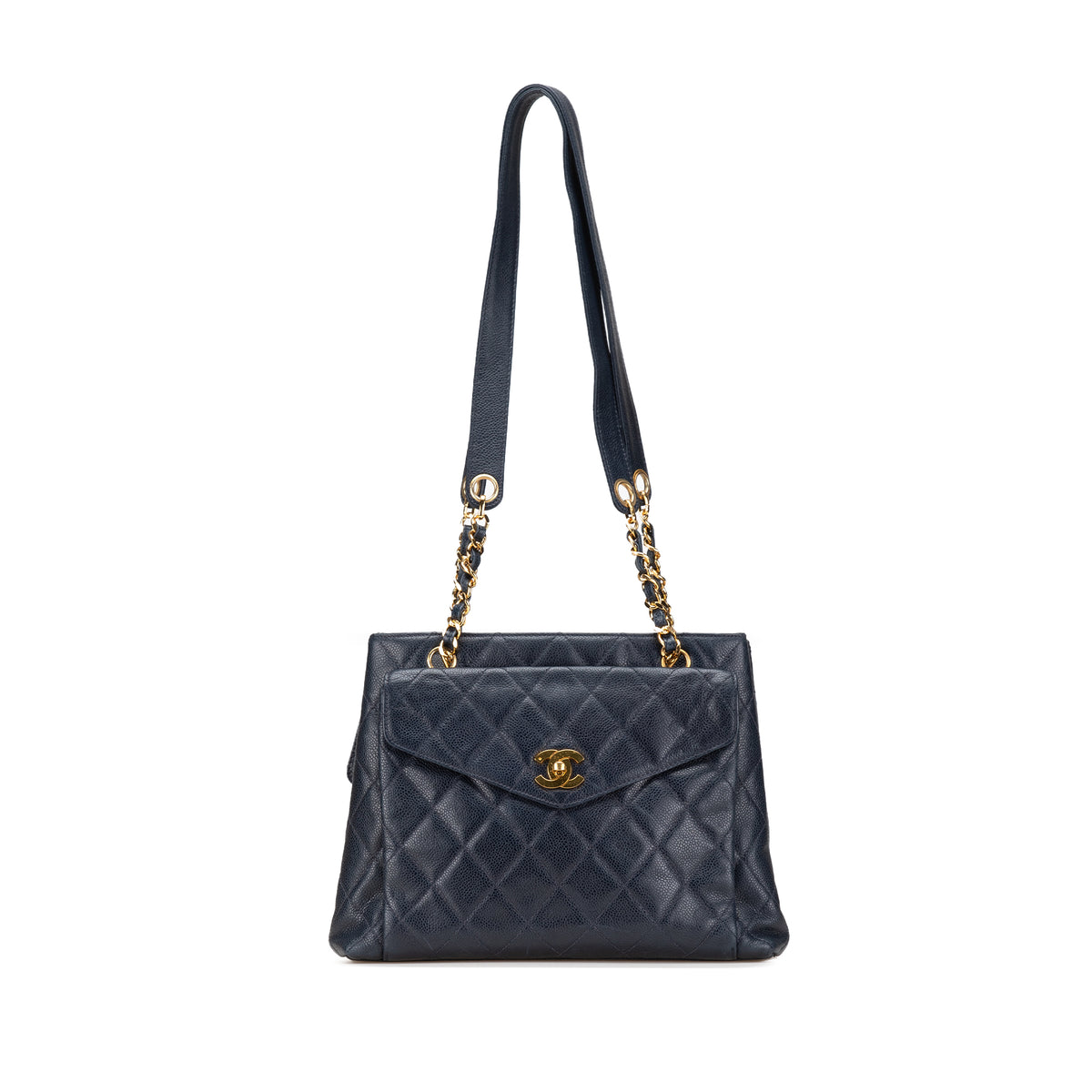 Quilted Caviar Front Pocket Chain Tote