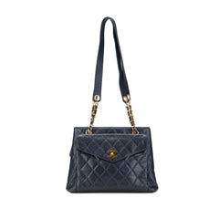Quilted Caviar Front Pocket Chain Tote