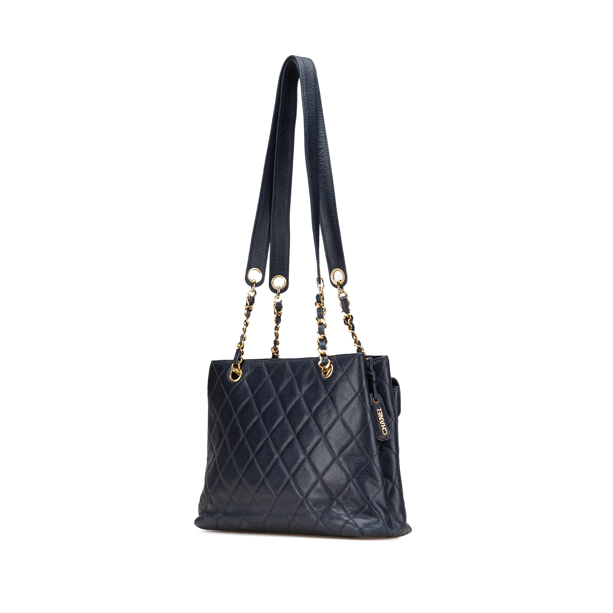 Quilted Caviar Front Pocket Chain Tote