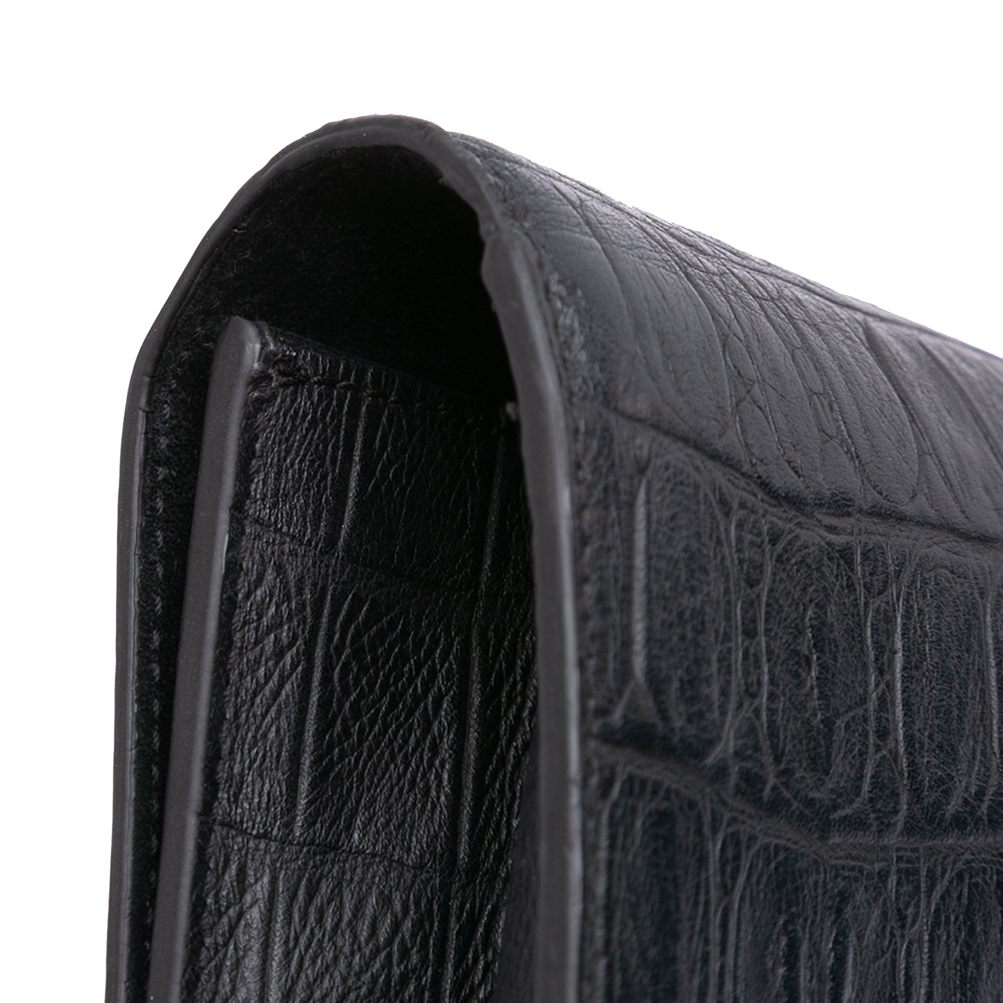 Croc Embossed Leather Monogram Cassandre Clutch