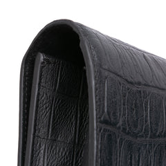 Croc Embossed Leather Monogram Cassandre Clutch