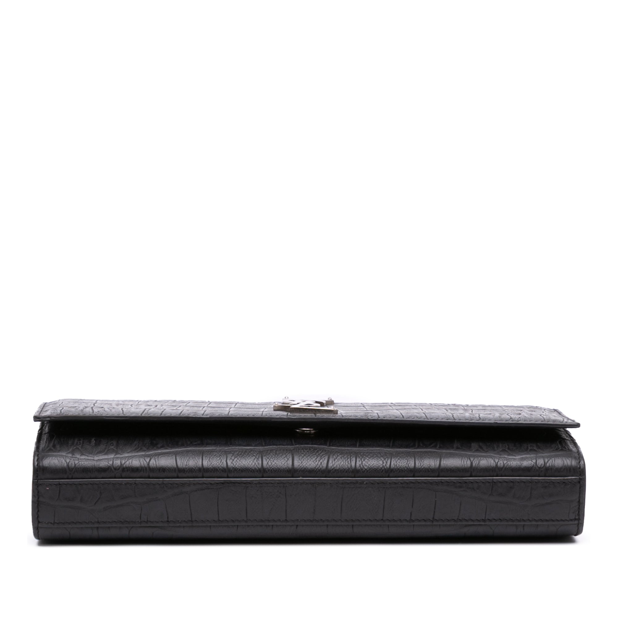 Croc Embossed Leather Monogram Cassandre Clutch