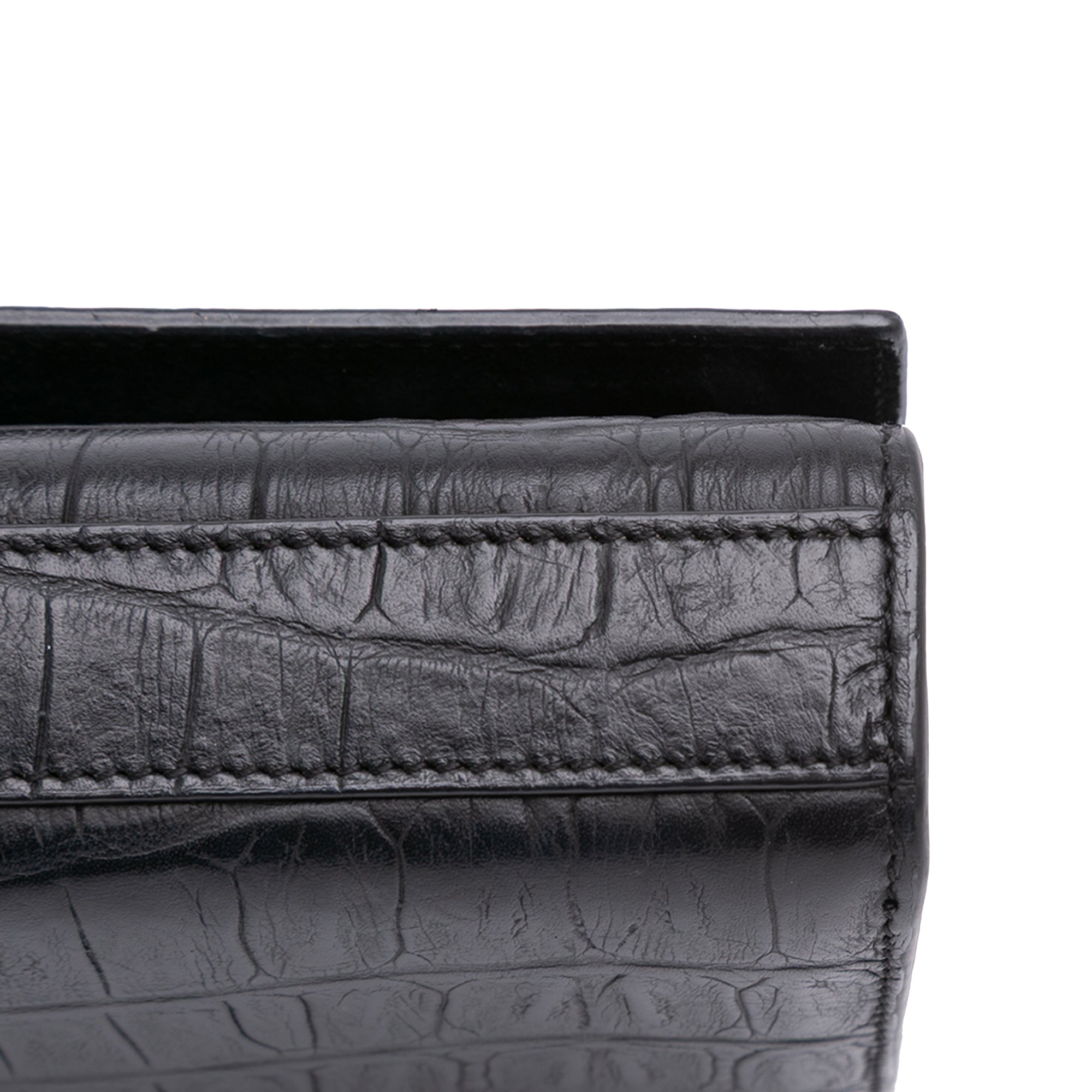Croc Embossed Leather Monogram Cassandre Clutch