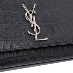 Croc Embossed Leather Monogram Cassandre Clutch