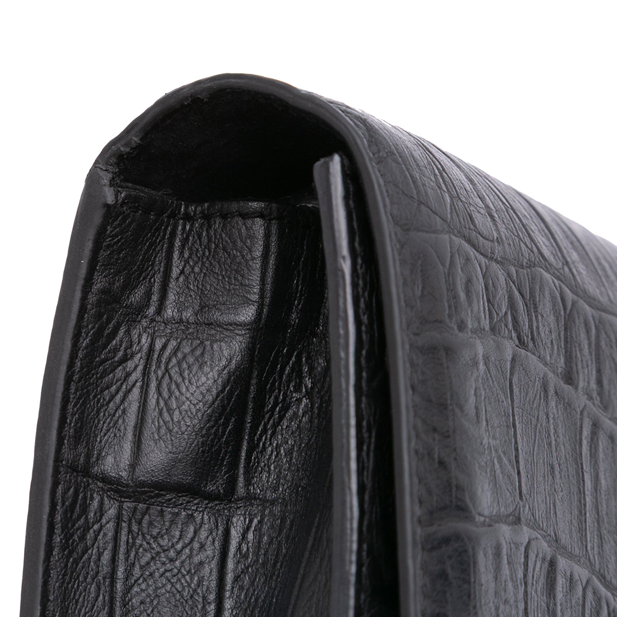 Croc Embossed Leather Monogram Cassandre Clutch