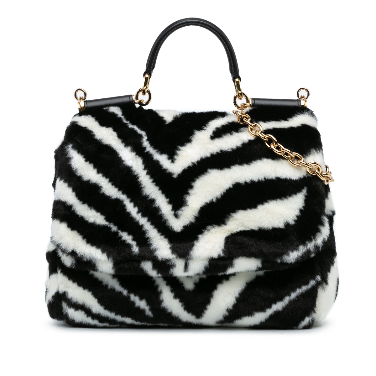 Medium Faux Fur Zebra Print Miss Sicily Satchel