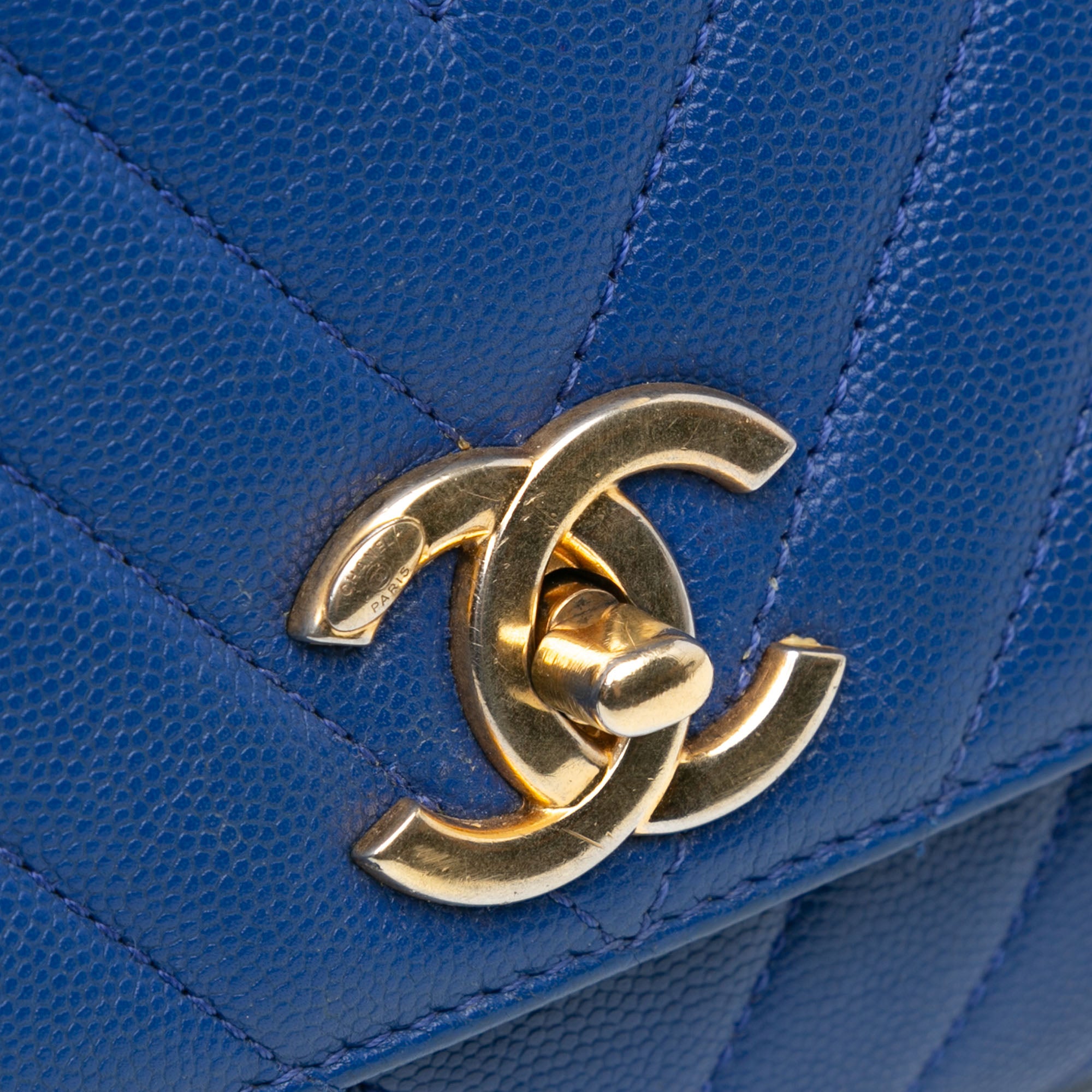 Small Caviar Chevron Coco Top Handle Bag