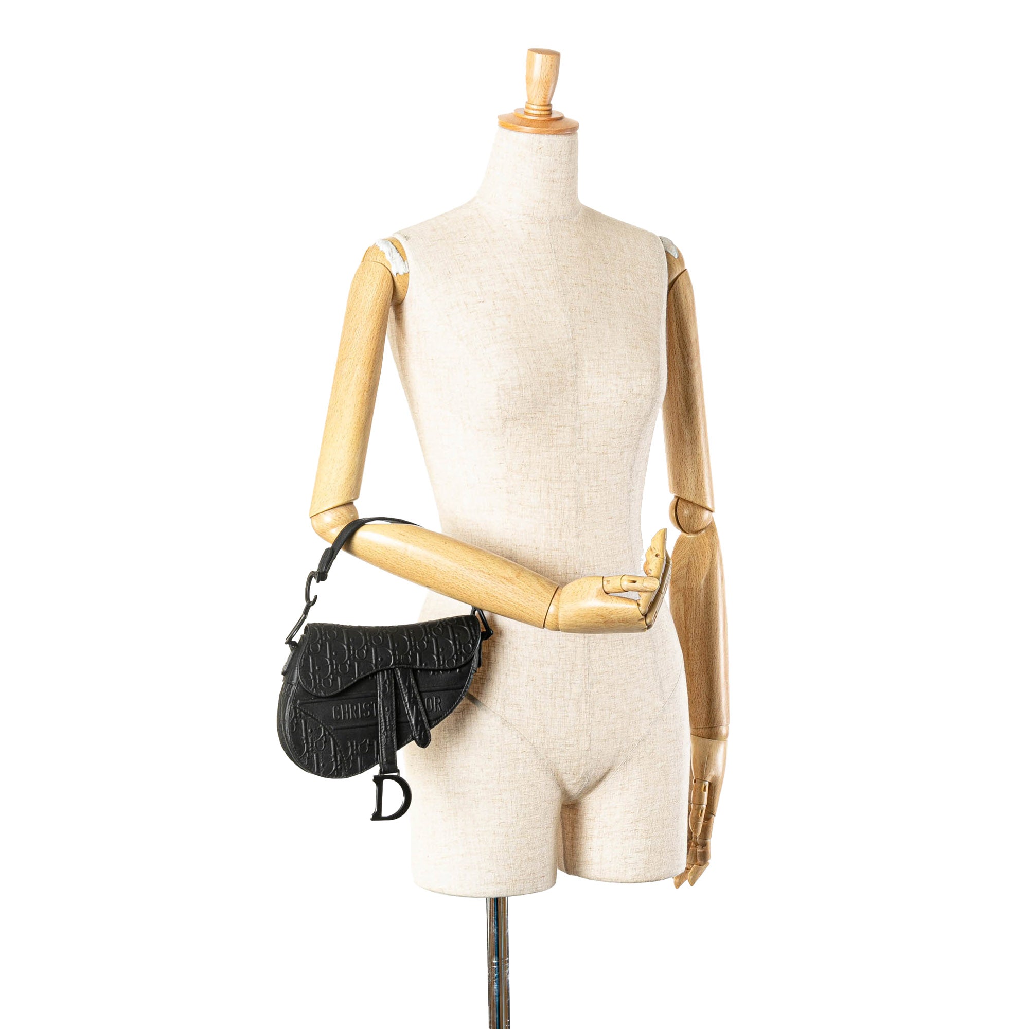 Mini Embossed Calfskin Oblique Saddle Bag