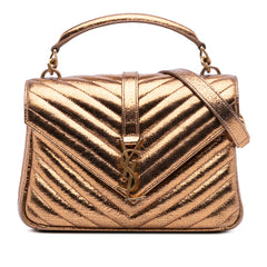 Medium Metallic Calfskin Chevron Monogram College Bag