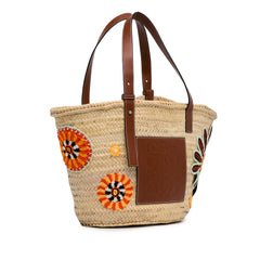 Large Floral Embroidered Raffia Basket Tote