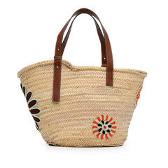 Large Floral Embroidered Raffia Basket Tote