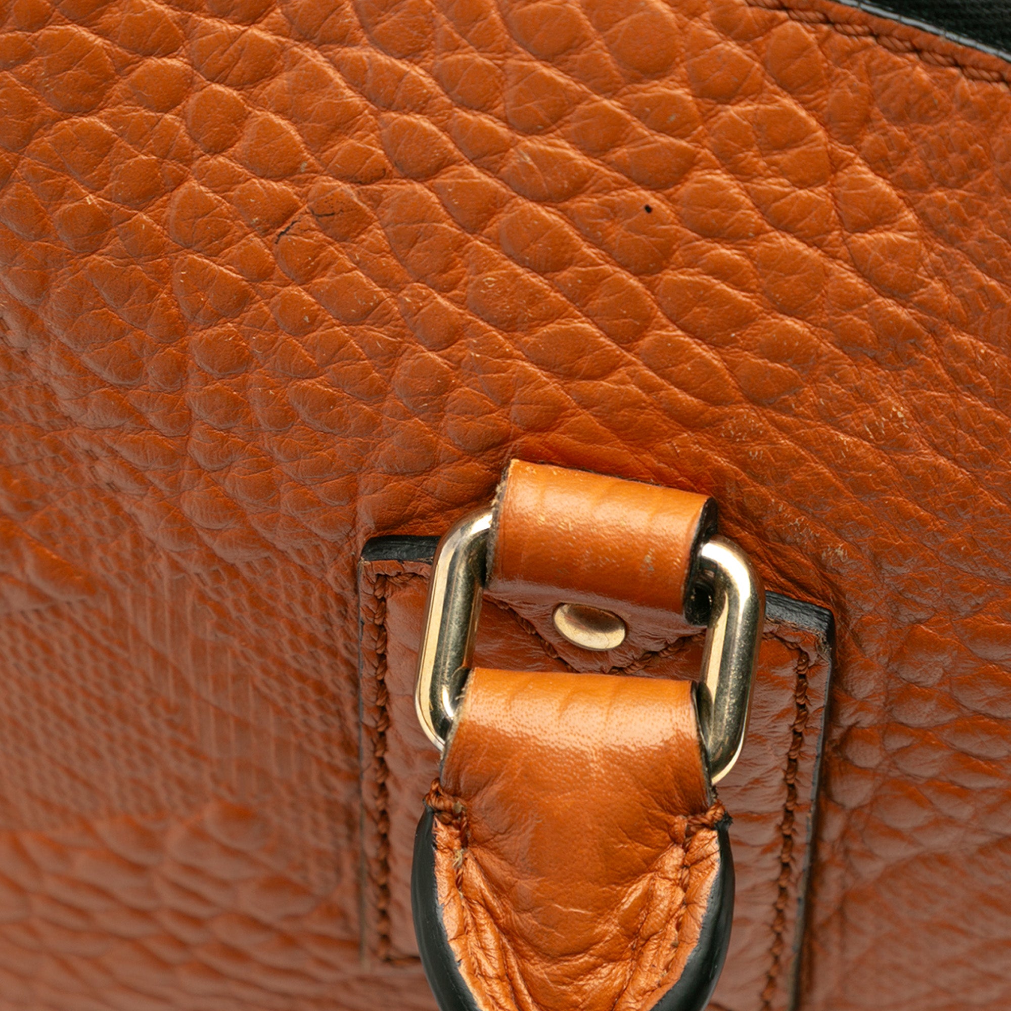 Small Heritage Grain Check Embossed Leather Orchard Bowling Bag