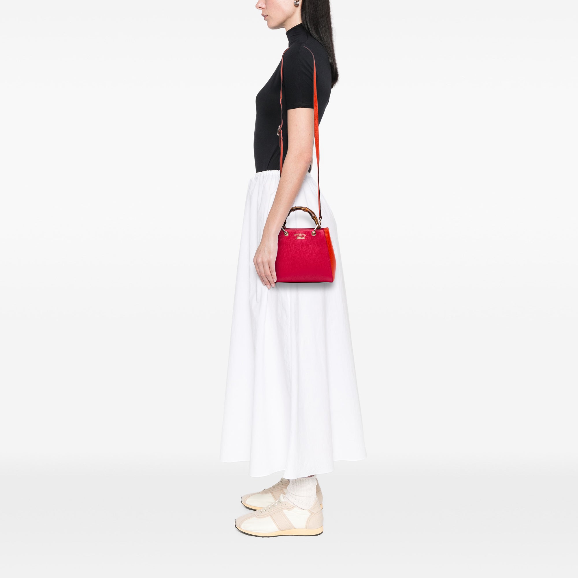 Small Bicolor Calfskin Bamboo Shopper Satchel
