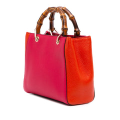 Small Bicolor Calfskin Bamboo Shopper Satchel