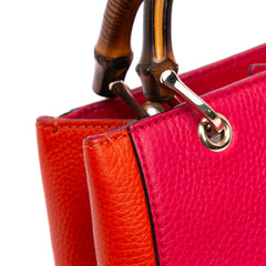 Small Bicolor Calfskin Bamboo Shopper Satchel
