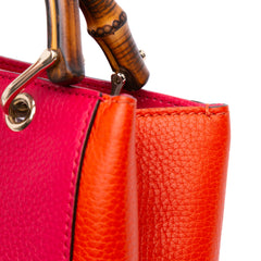 Small Bicolor Calfskin Bamboo Shopper Satchel