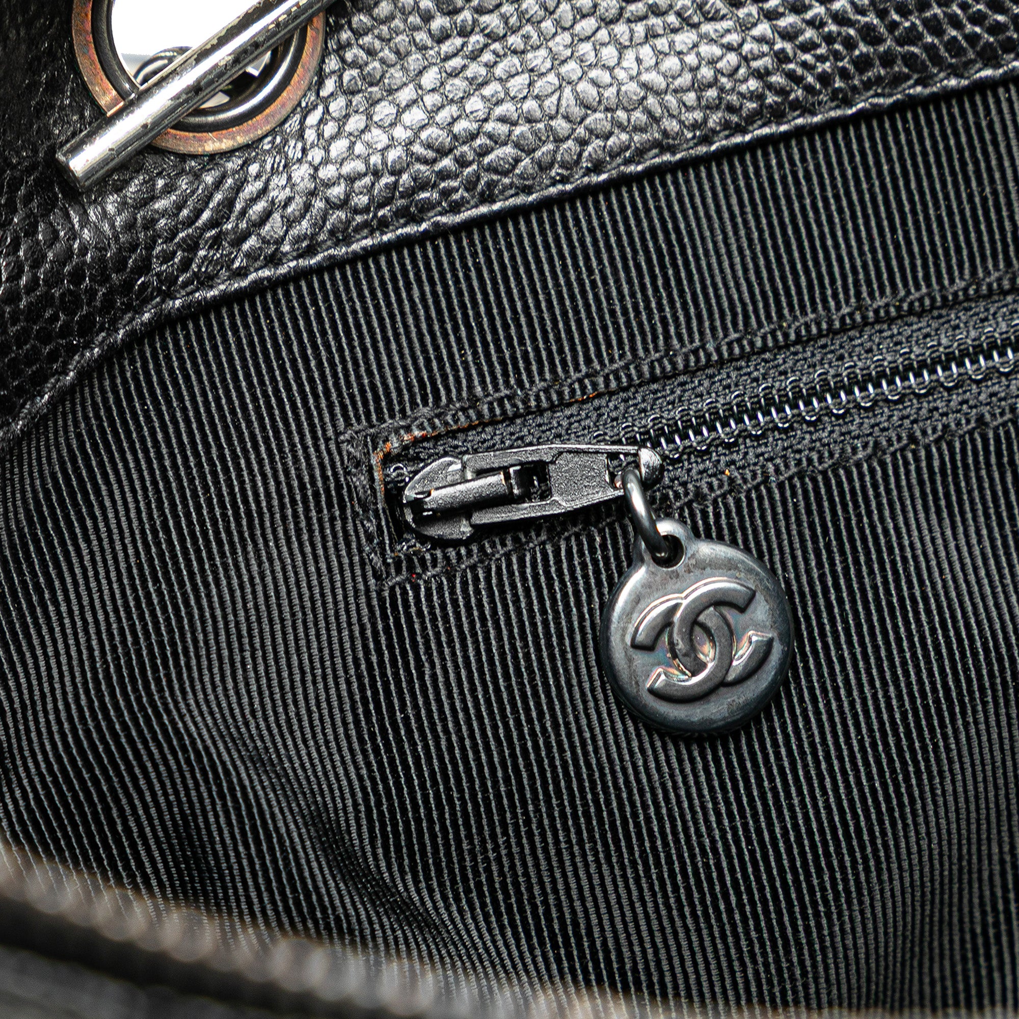CC Quilted Caviar Front Pocket Shoulder Bag