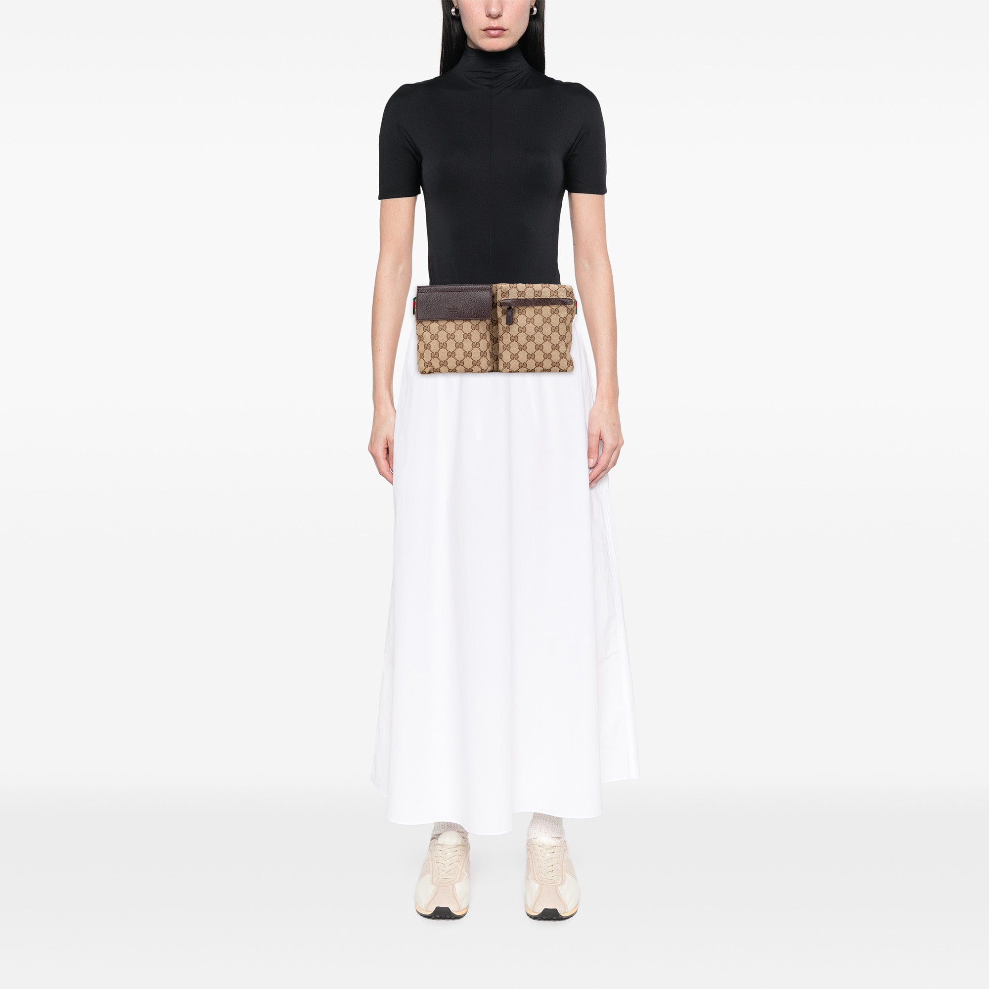 GG Canvas Web Double Pocket Belt Bag