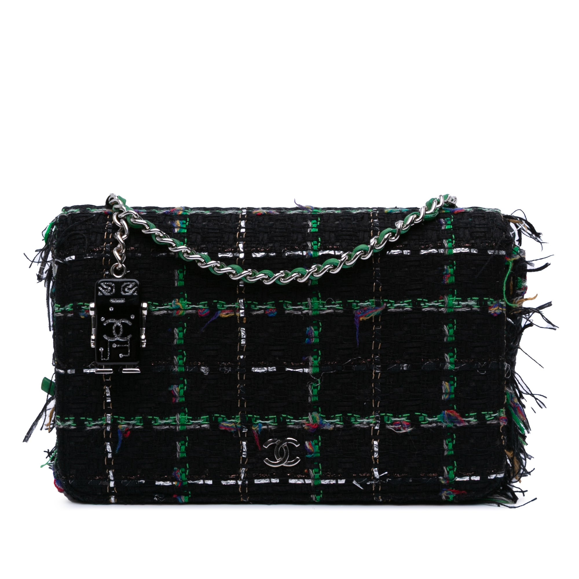 Quilted Boucle Tweed Robot Charm Wallet On Chain