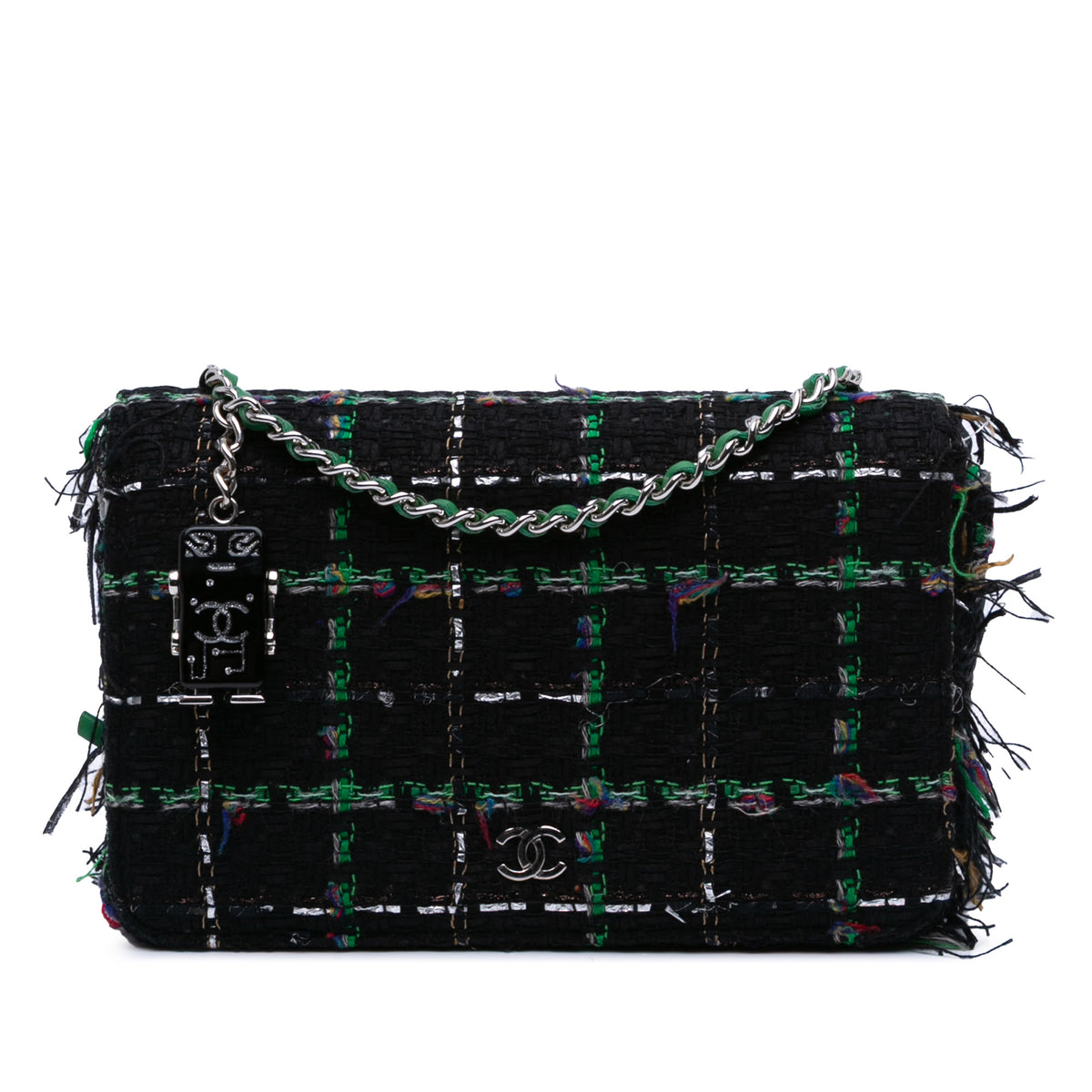 Quilted Boucle Tweed Robot Charm Wallet On Chain