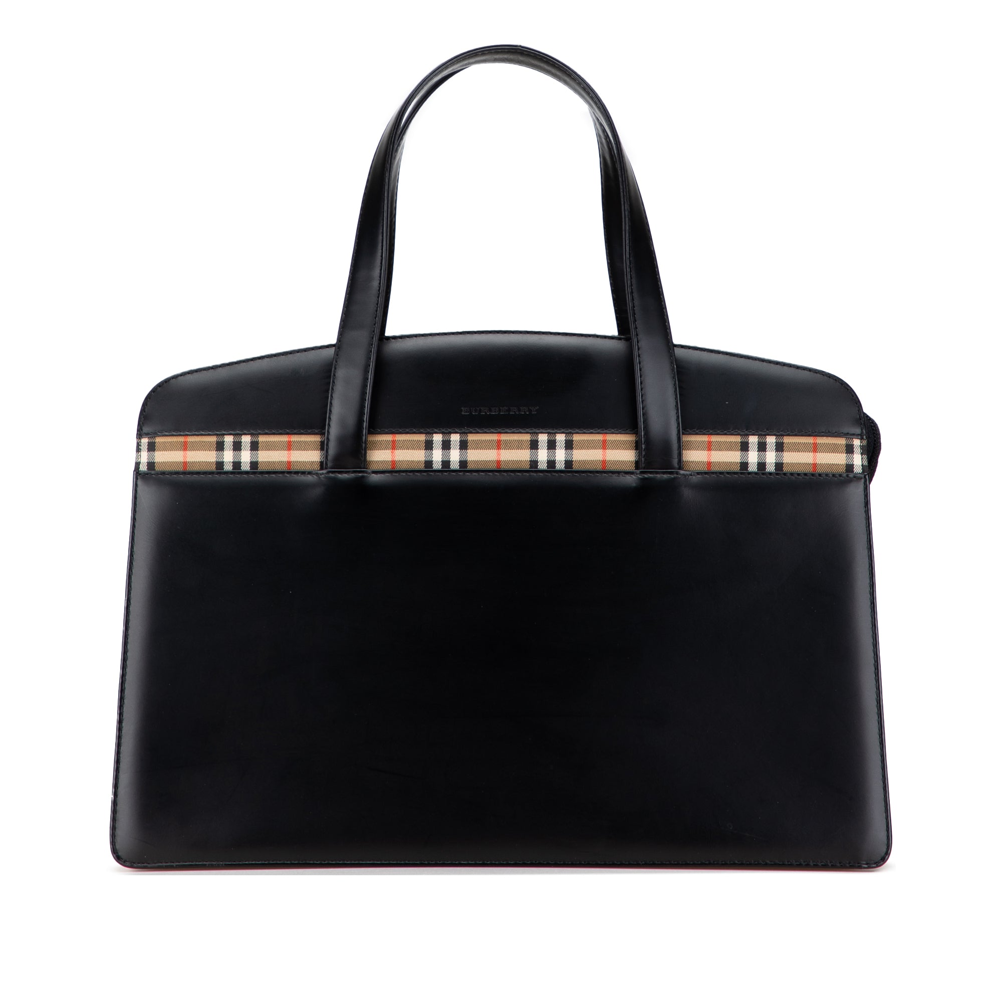 House Check Trimmed Leather Handbag