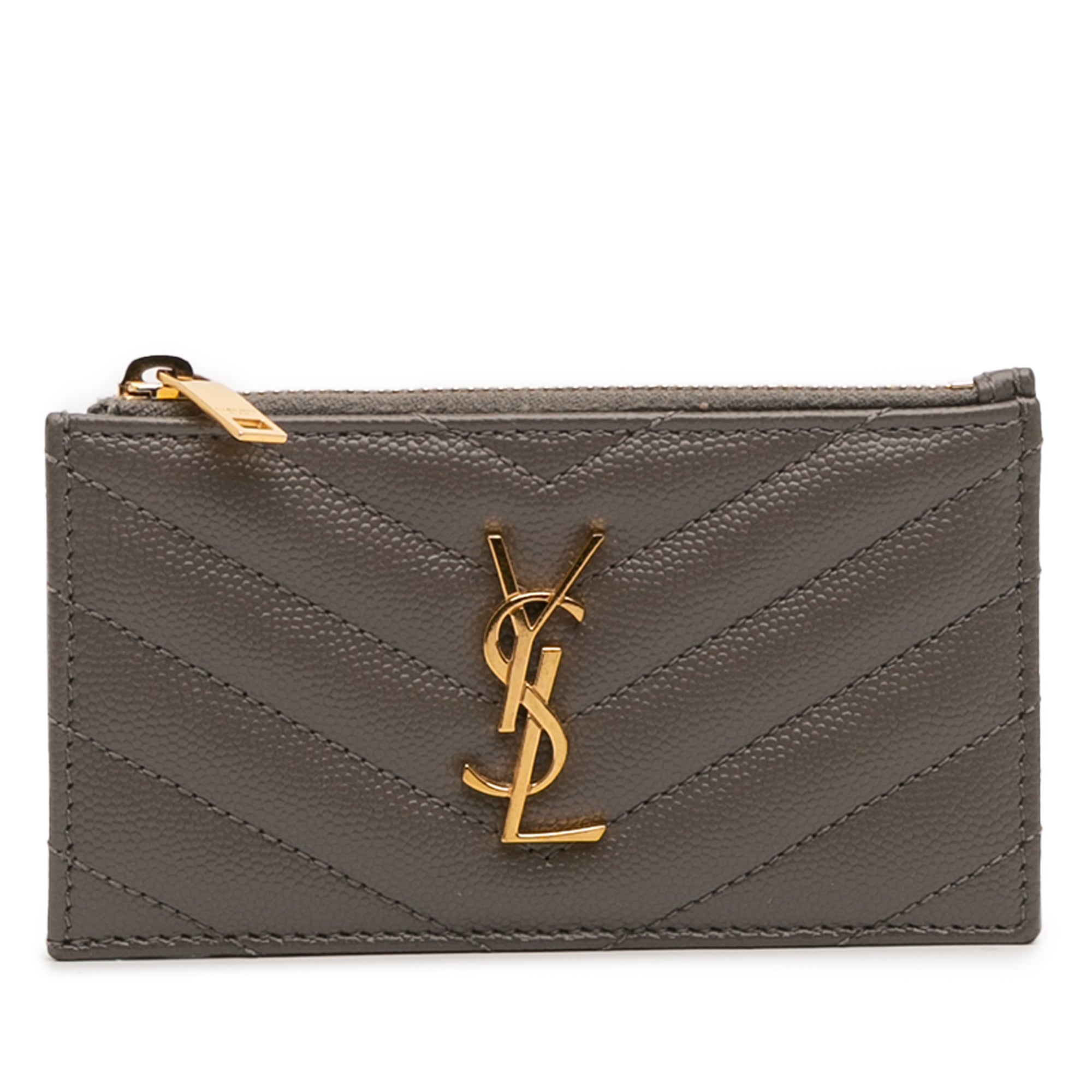 Grain De Poudre Chevron Monogram Fragments Zippered Card Case