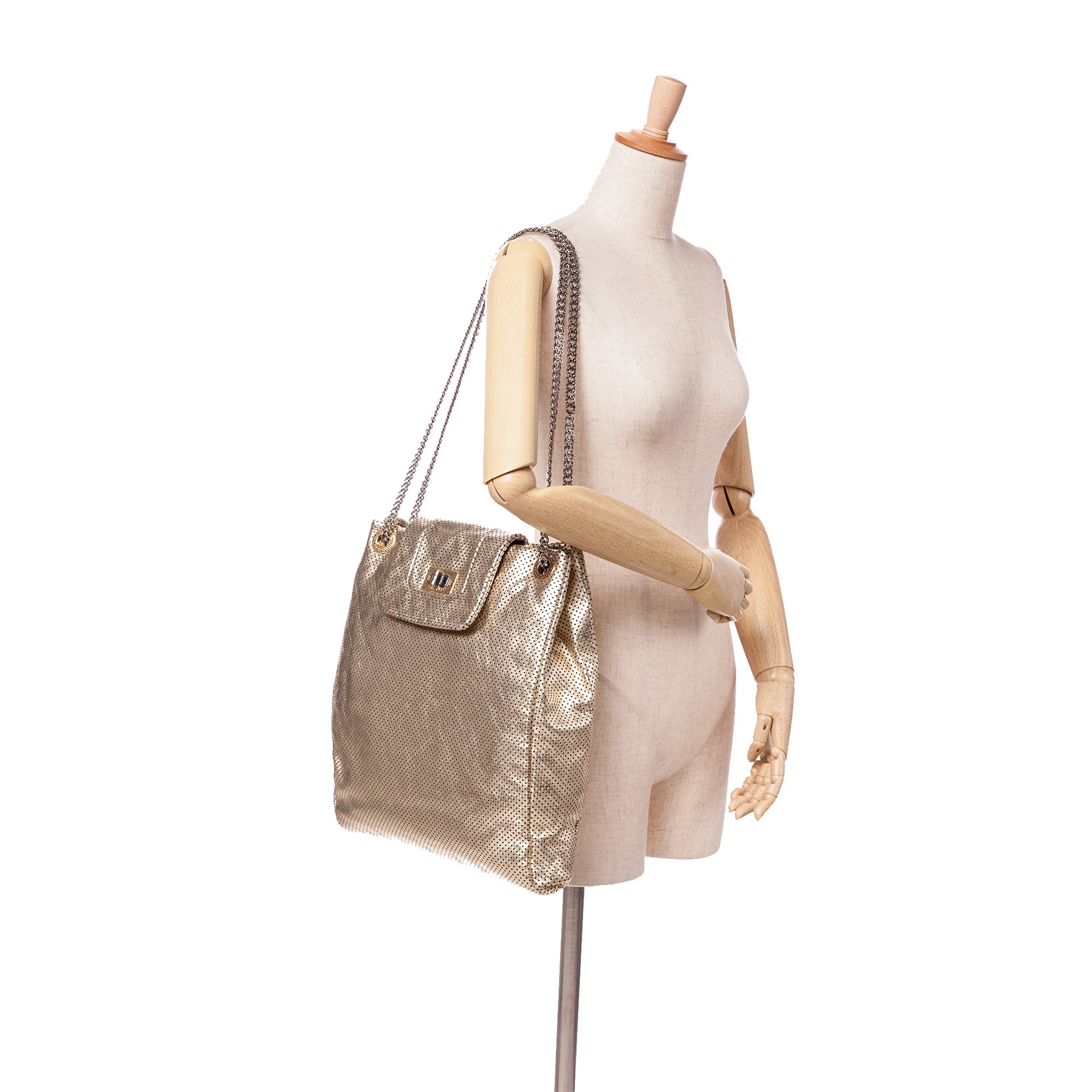 Perforated Crackled Metallic Calfskin Drill Tote
