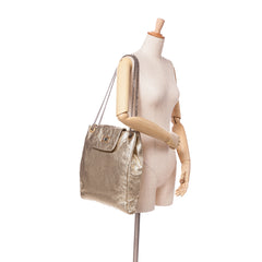 Perforated Crackled Metallic Calfskin Drill Tote