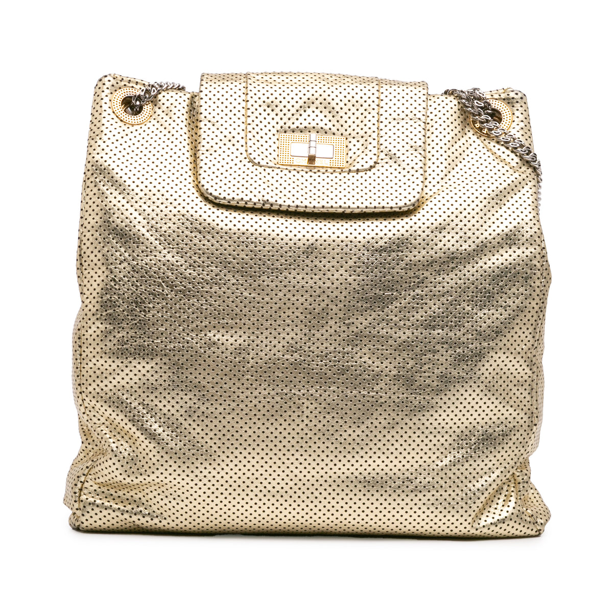 Perforated Crackled Metallic Calfskin Drill Tote