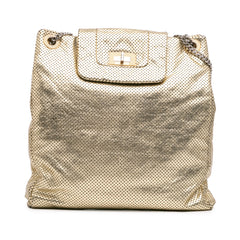 Perforated Crackled Metallic Calfskin Drill Tote