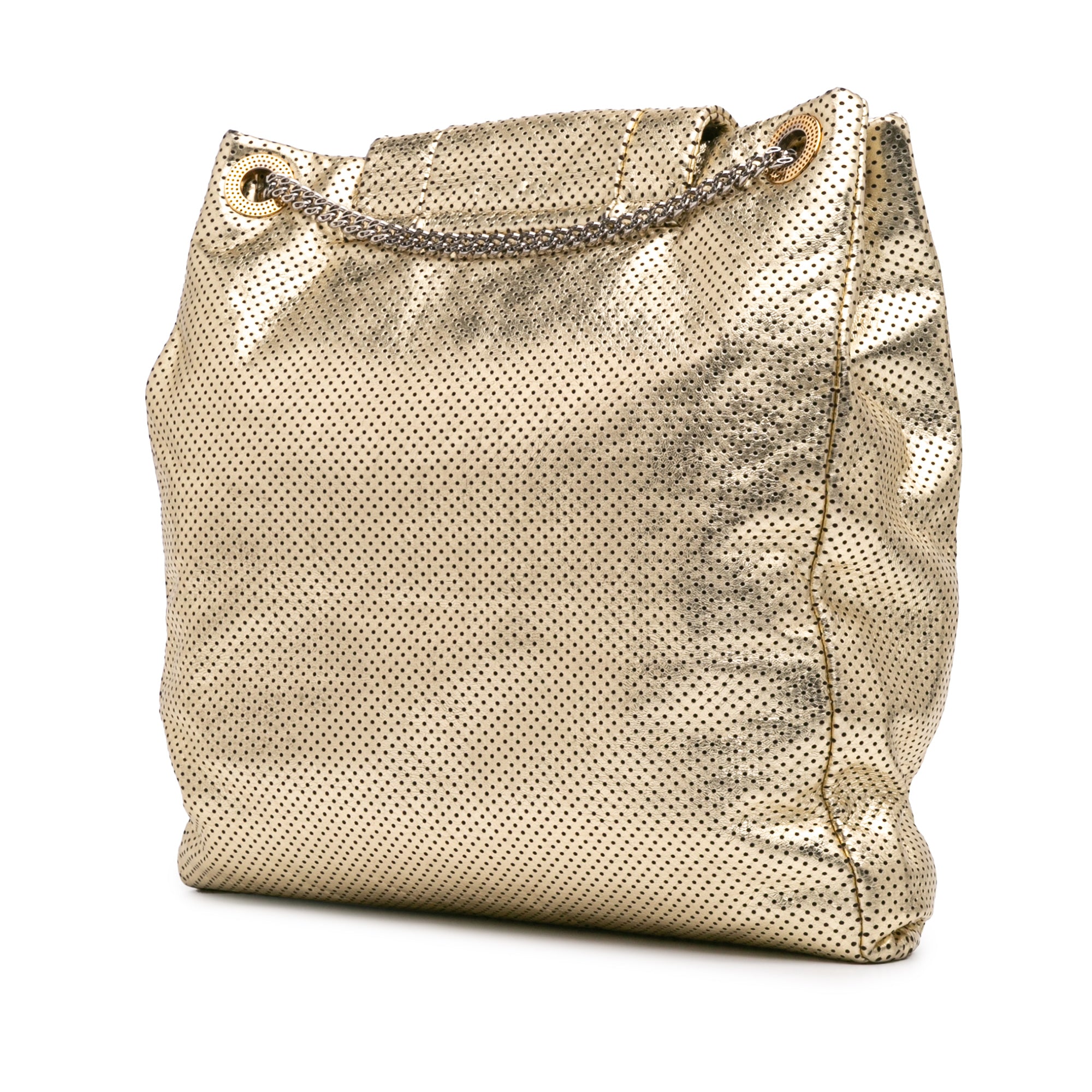 Perforated Crackled Metallic Calfskin Drill Tote