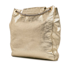 Perforated Crackled Metallic Calfskin Drill Tote