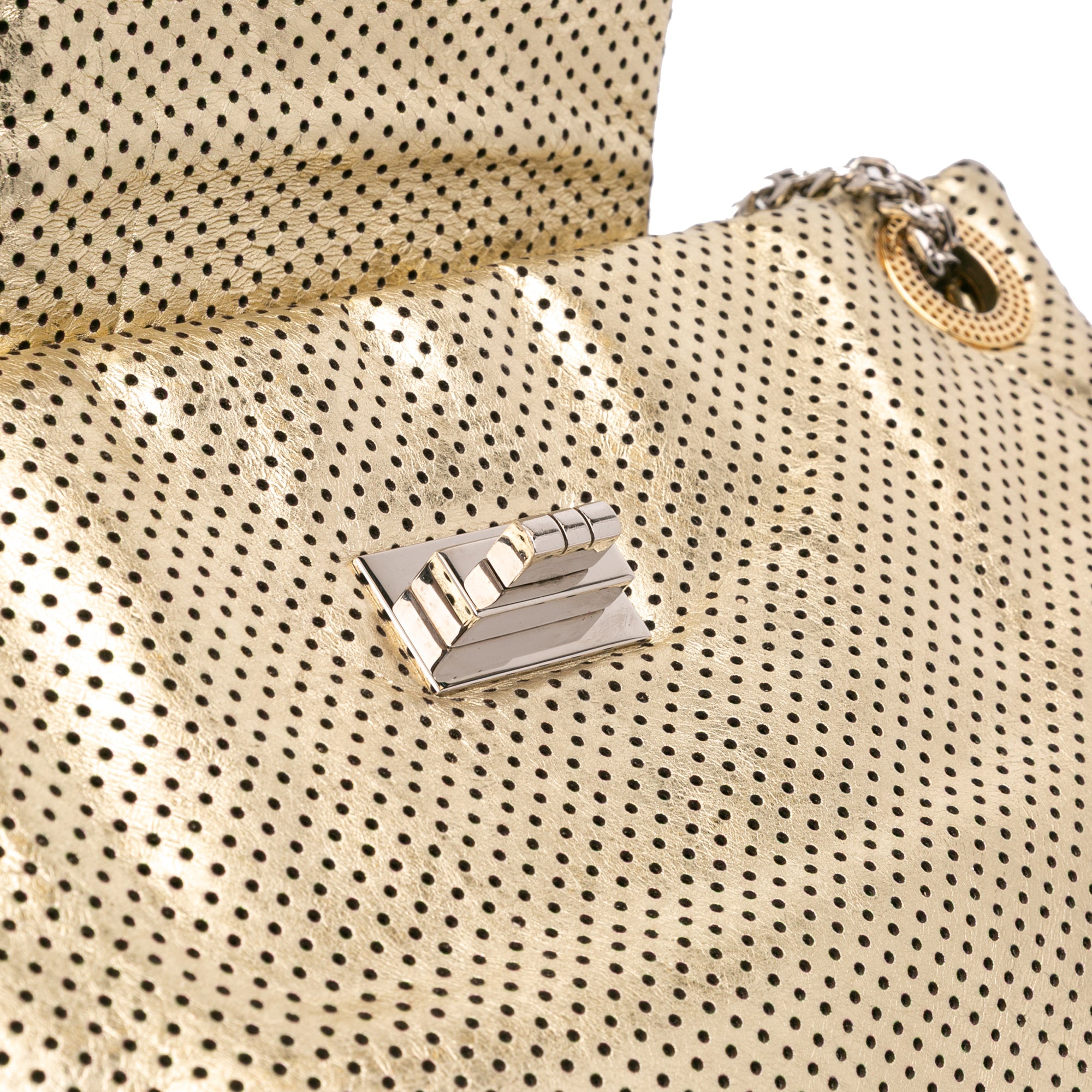Perforated Crackled Metallic Calfskin Drill Tote
