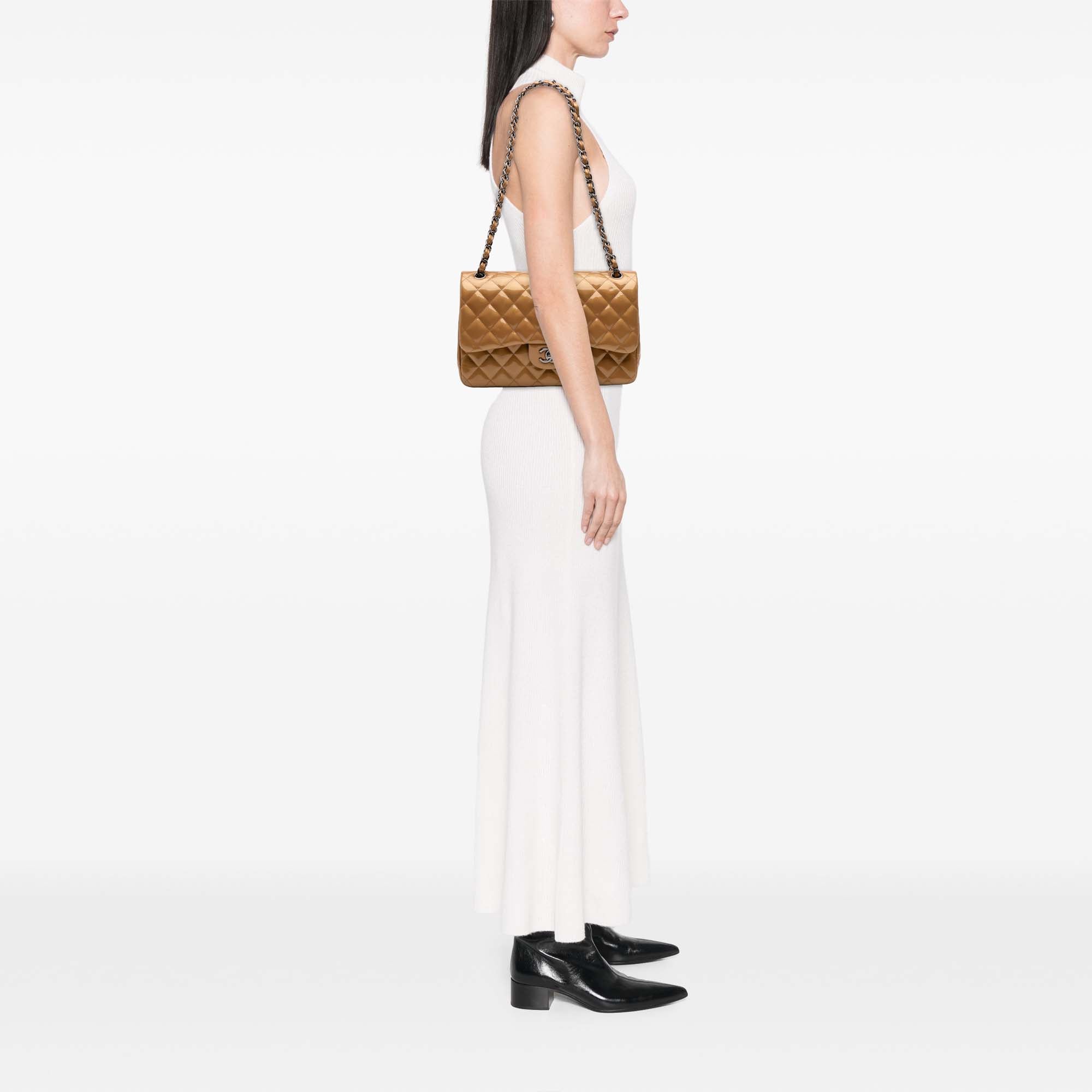 Jumbo Classic Metallic Patent Double Flap