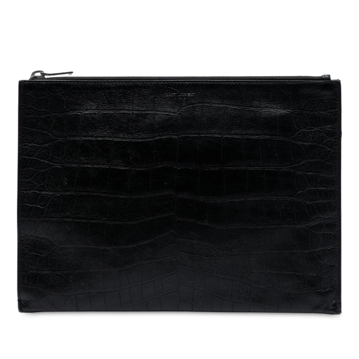 Croc Embossed Leather Clutch