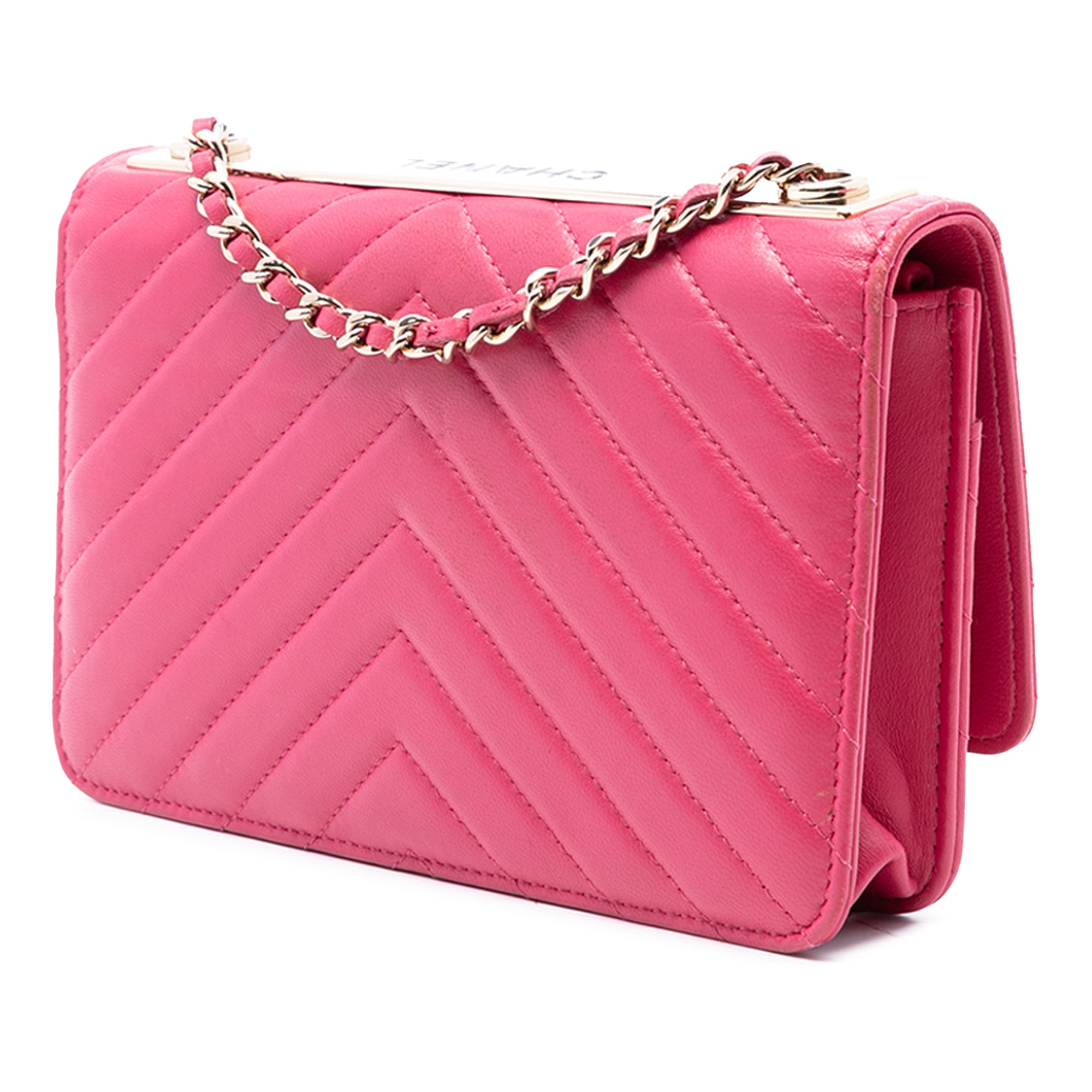 Chevron Lambskin Trendy CC Chain Wallet on Chain