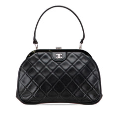 CC Quilted Lambskin Kiss Lock Frame Top Handle Bag