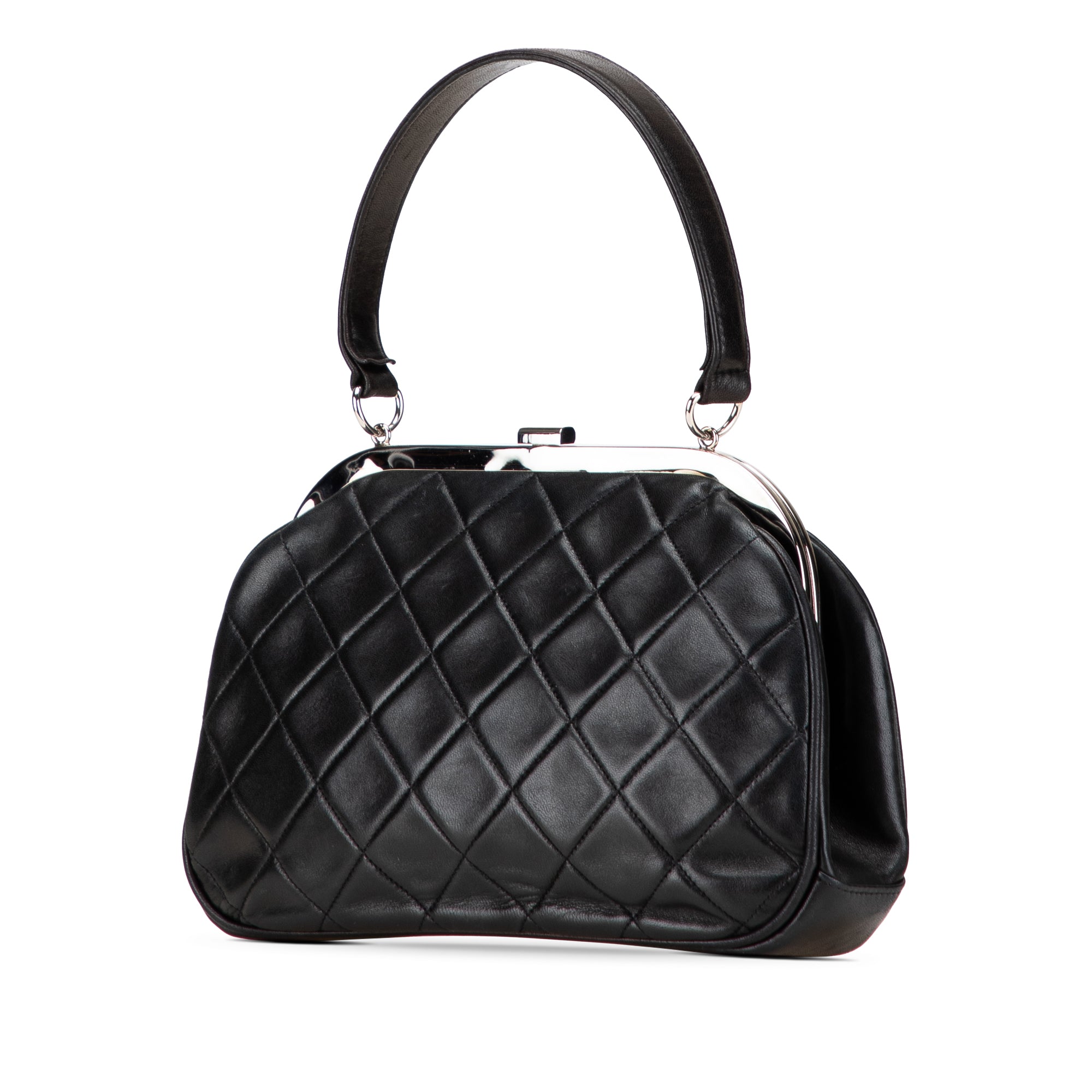 CC Quilted Lambskin Kiss Lock Frame Top Handle Bag