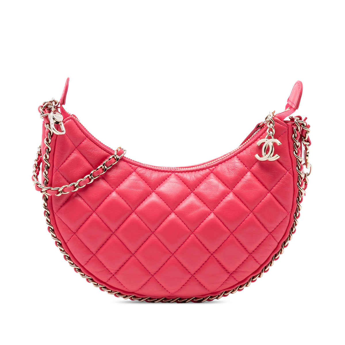 Small Quilted Lambskin Chain Around Hook Hobo Bag