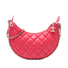 Small Quilted Lambskin Chain Around Hook Hobo Bag