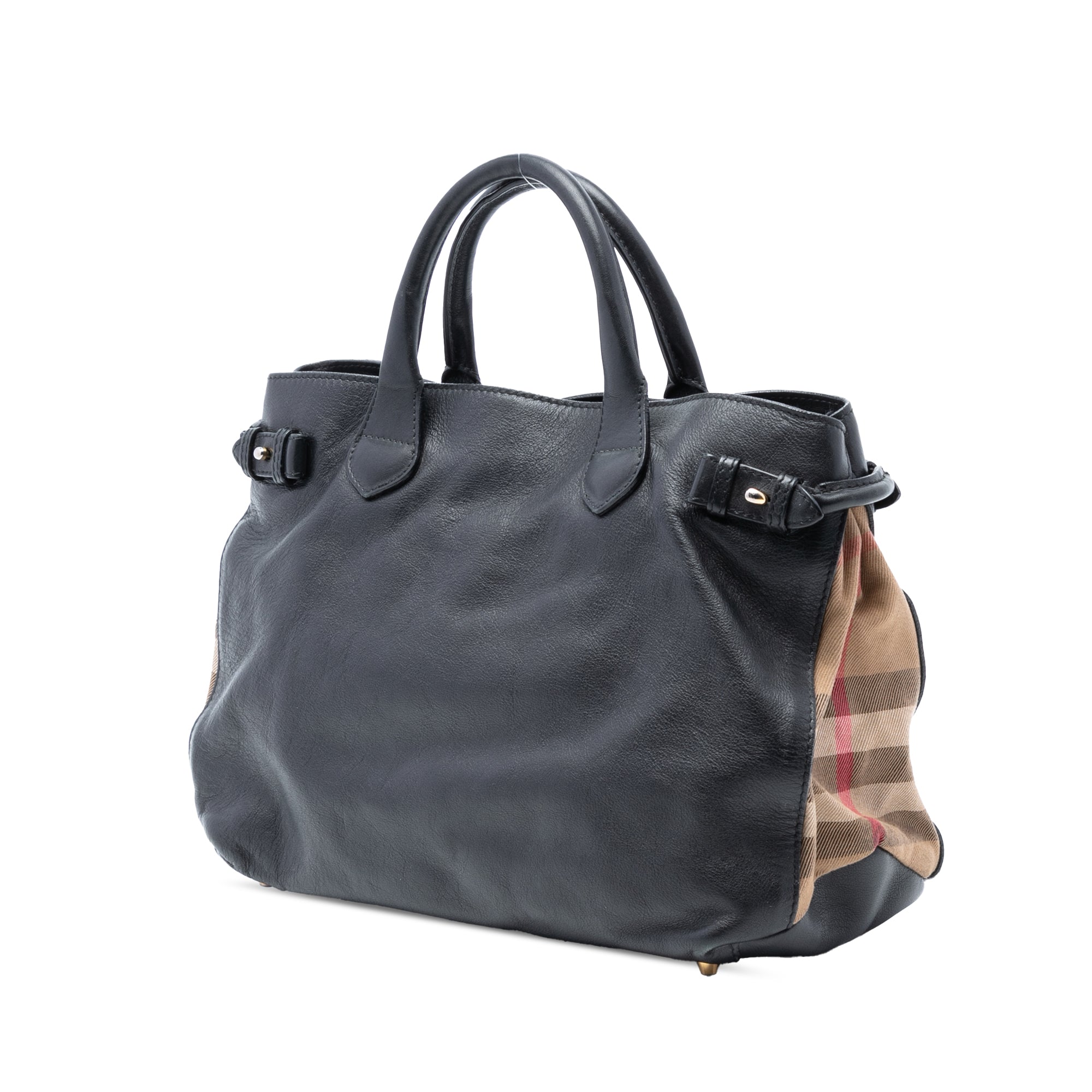 Medium Leather and House Check Banner Satchel