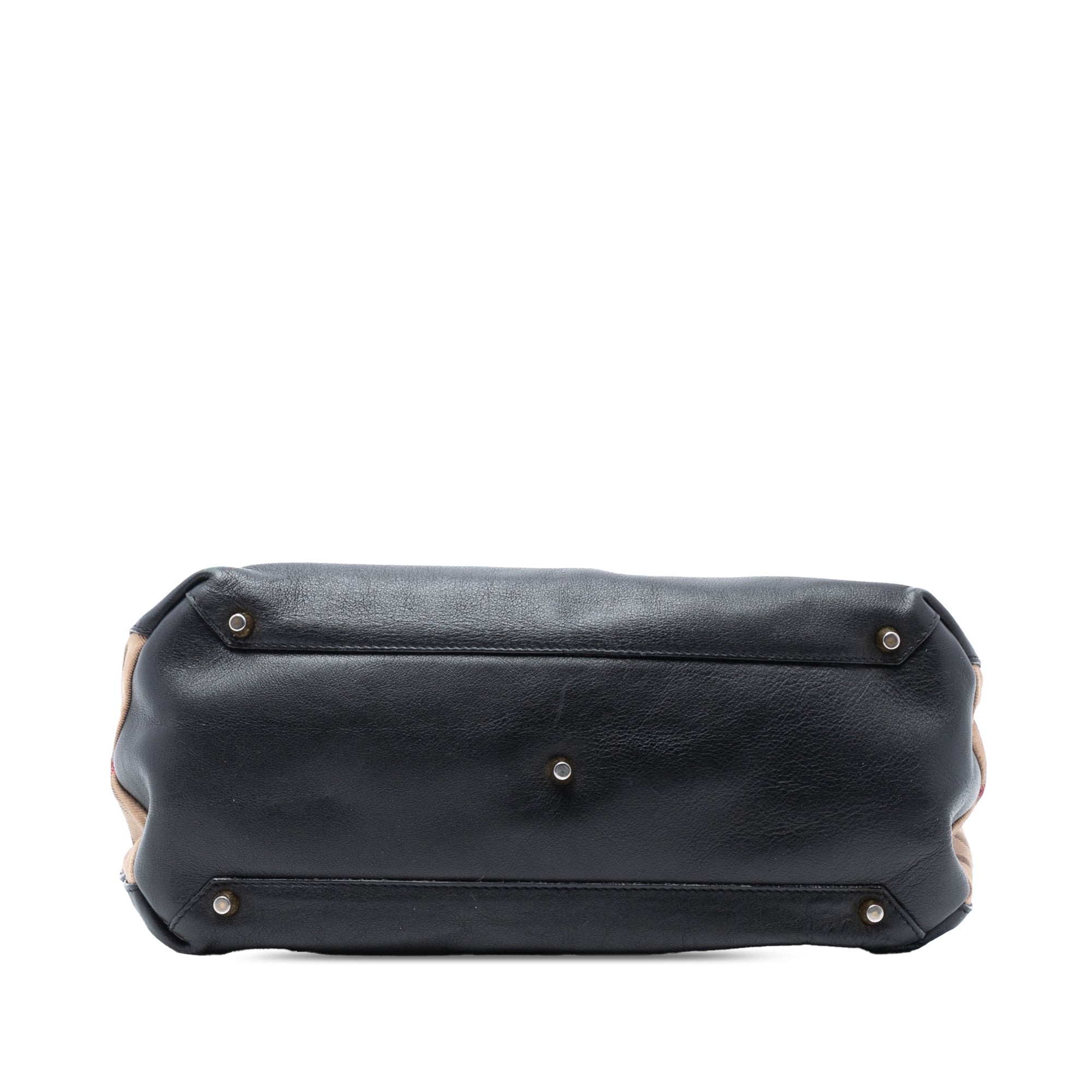 Medium Leather and House Check Banner Satchel