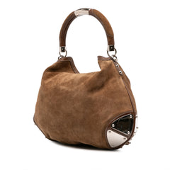 Large Crest Embossed Suede Indy Hobo